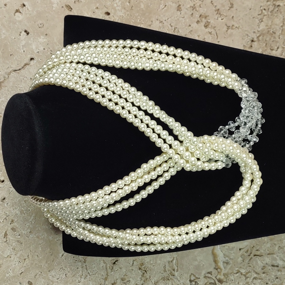 Gorgeous Multi Strand Pearls/Crystals Looped Necklace